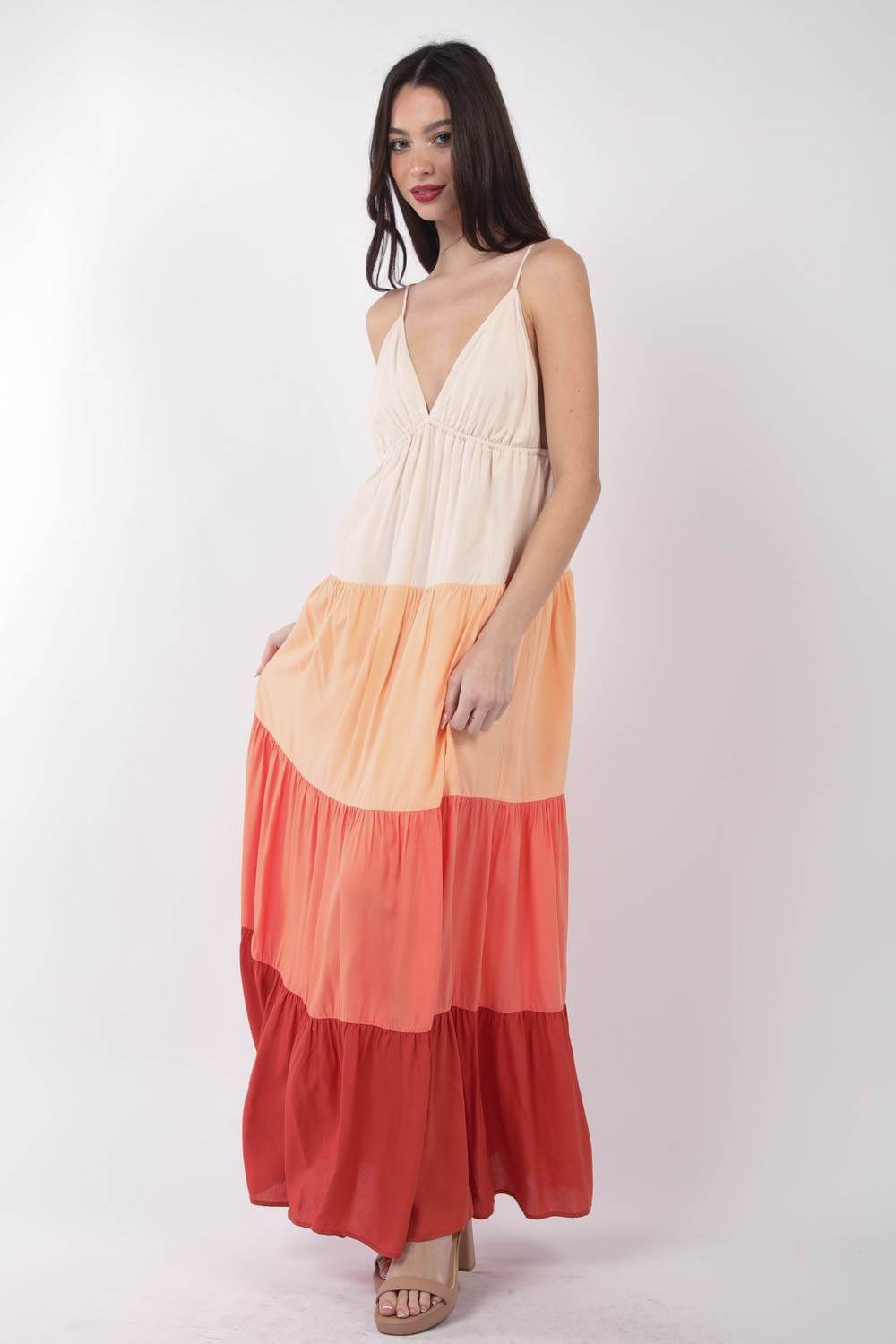 VERY J Color Block Tiered Maxi Cami Dress for a perfect OOTD – dress to impress outfits from Amexza