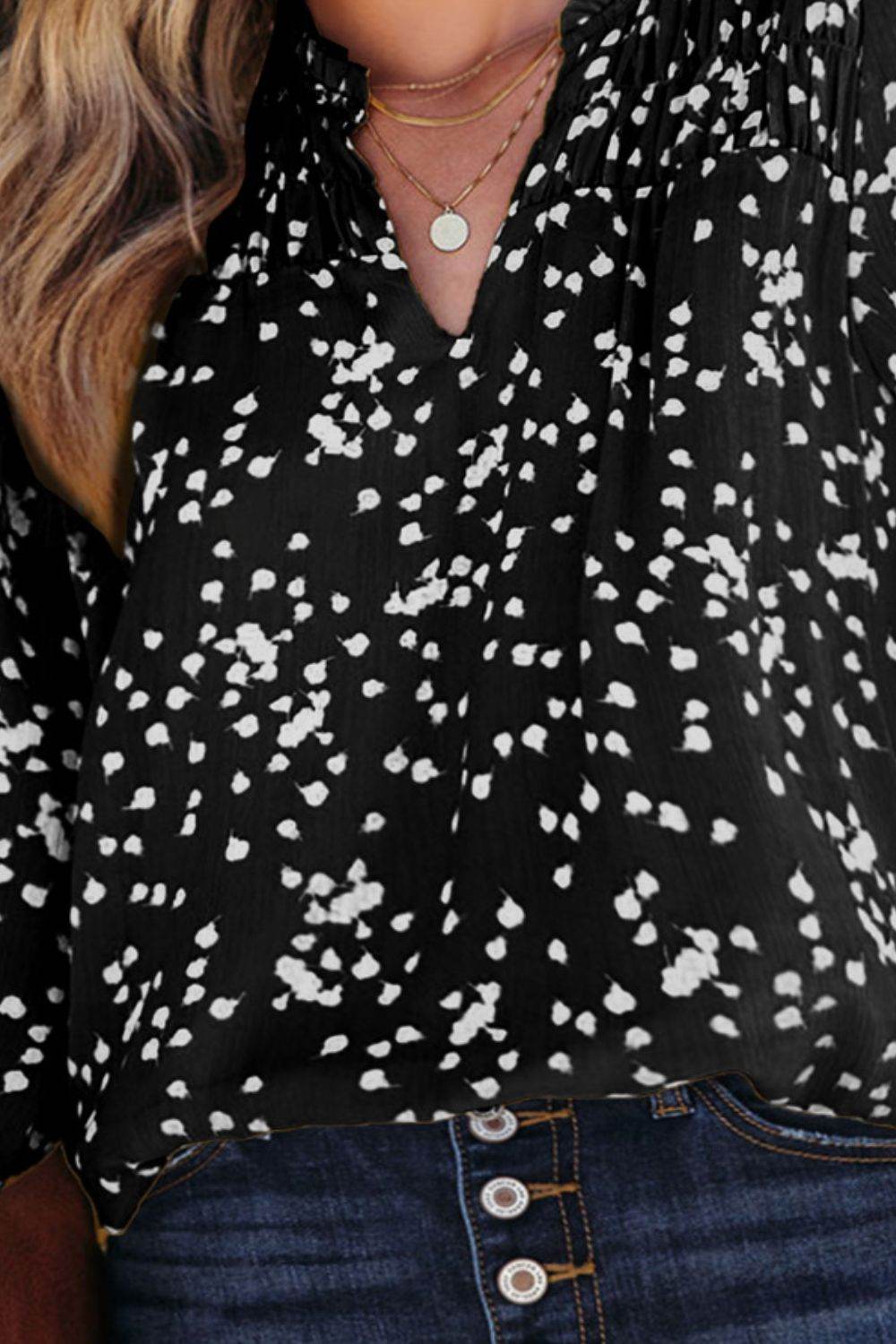 Plus Size Notched Neck Smocked Blouse for a perfect OOTD – dress to impress outfits from Amexza