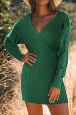 Cable-Knit Surplice Lantern Sleeve Sweater Dress for a perfect OOTD – dress to impress outfits from Amexza