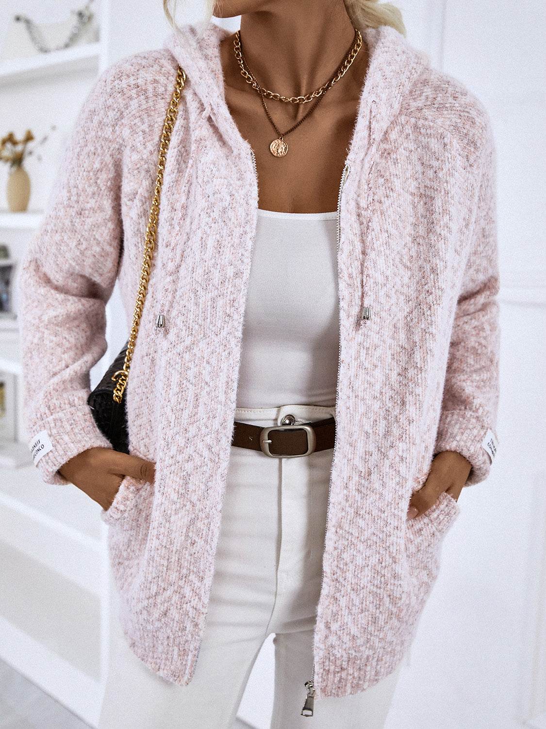 Zip-Up Hooded Sweater Dusty Pink for a perfect OOTD – dress to impress outfits from Amexza