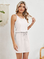 Eyelet Scoop Neck Sleeveless Dress - Amexza