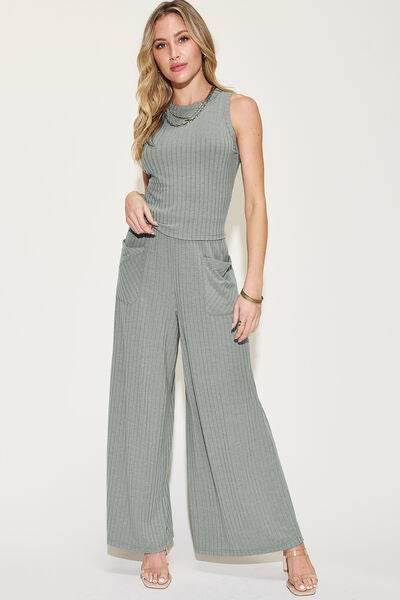 Basic Bae Full Size Ribbed Tank and Wide Leg Pants Set for a perfect OOTD – dress to impress outfits from Amexza