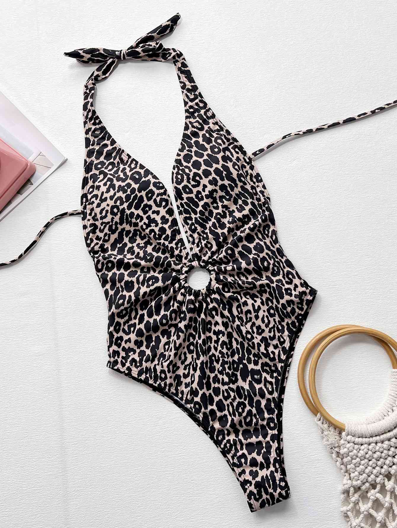 Leopard Halter Neck Ring Detail One-Piece Swimsuit for a perfect OOTD – dress to impress outfits from Amexza