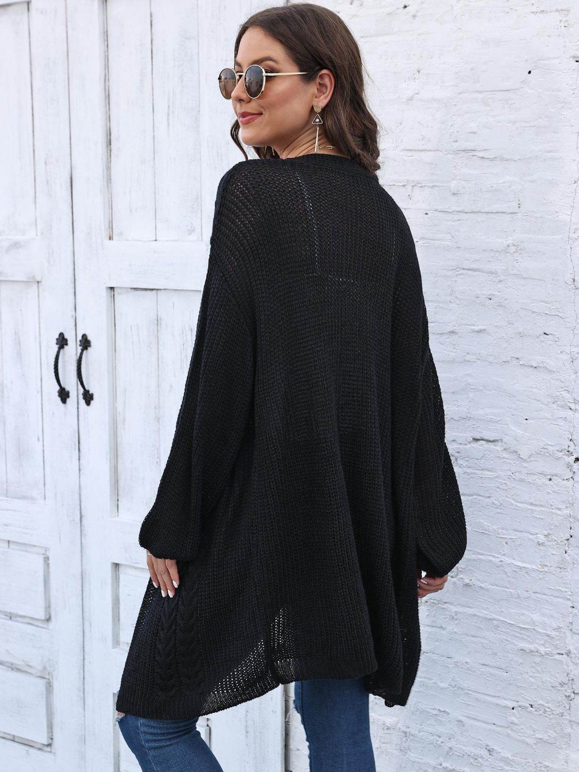 Cable-Knit Open Front Long Sleeve Cardigan for a perfect OOTD – dress to impress outfits from Amexza