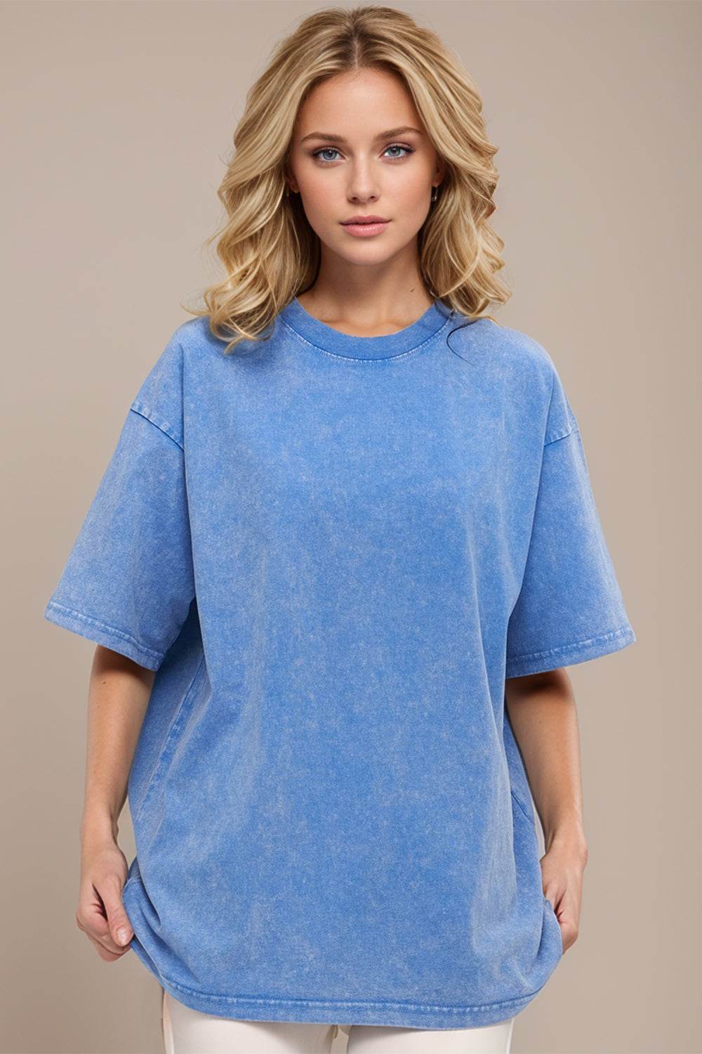 Basic Bae Round Neck Half Sleeve T-Shirt Sky Blue for a perfect OOTD – dress to impress outfits from Amexza