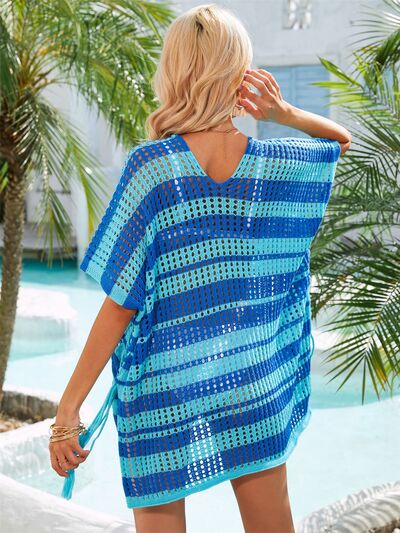 Angel Wings Tassel Openwork Striped V-Neck Cover Up for a perfect OOTD – dress to impress outfits from Amexza