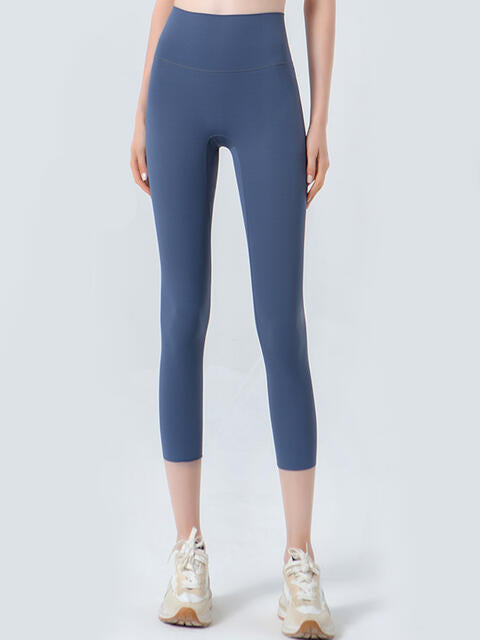 Wide Waistband Cropped Sports Leggings Dusty Blue for a perfect OOTD – dress to impress outfits from Amexza