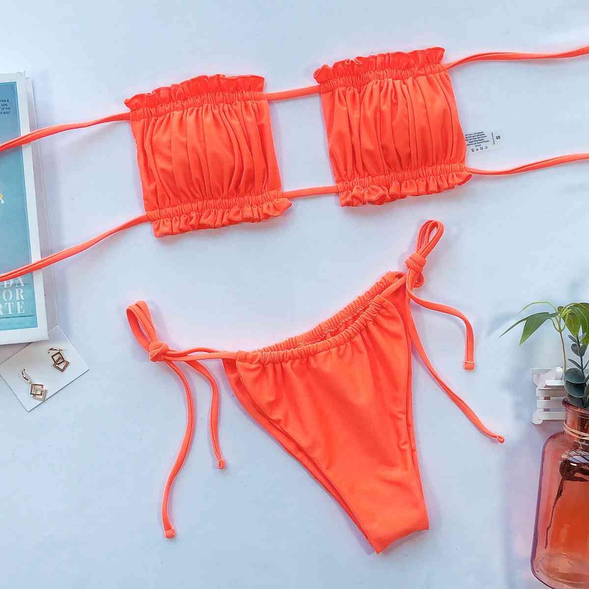 Frill Trim Ruched Bikini Set for a perfect OOTD – dress to impress outfits from Amexza