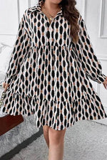 Plus Size Printed Johnny Collar Long Sleeve Dress for a perfect OOTD – dress to impress outfits from Amexza