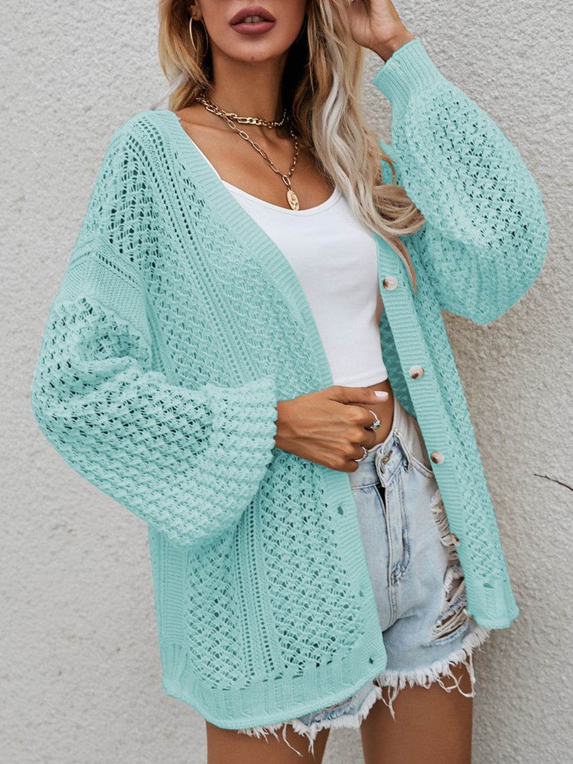 Openwork Button Front Cardigan for a perfect OOTD – dress to impress outfits from Amexza