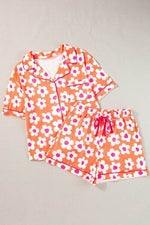 Pocketed Flower Half Sleeve Top and Shorts Lounge Set Orange for a perfect OOTD – dress to impress outfits from Amexza