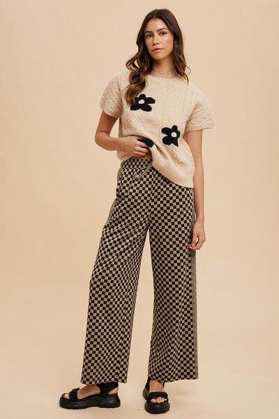 Annie Wear Drawstring Checkered Wide Leg Pants - Amexza