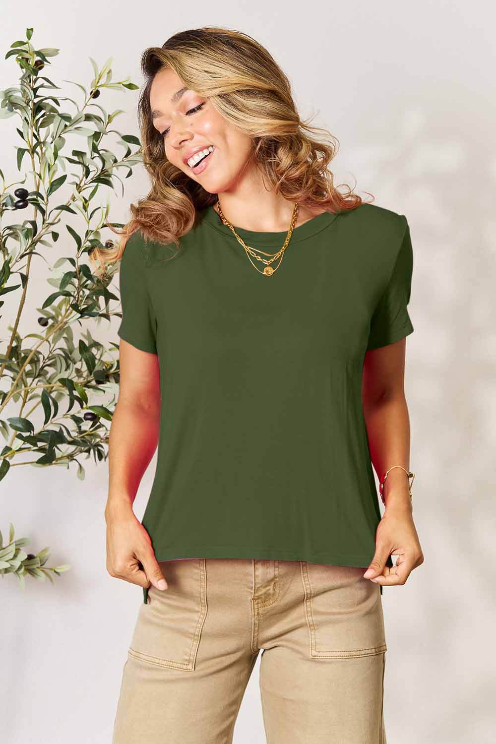 Basic Bae Full Size Round Neck Short Sleeve T-Shirt Matcha Green for a perfect OOTD – dress to impress outfits from Amexza