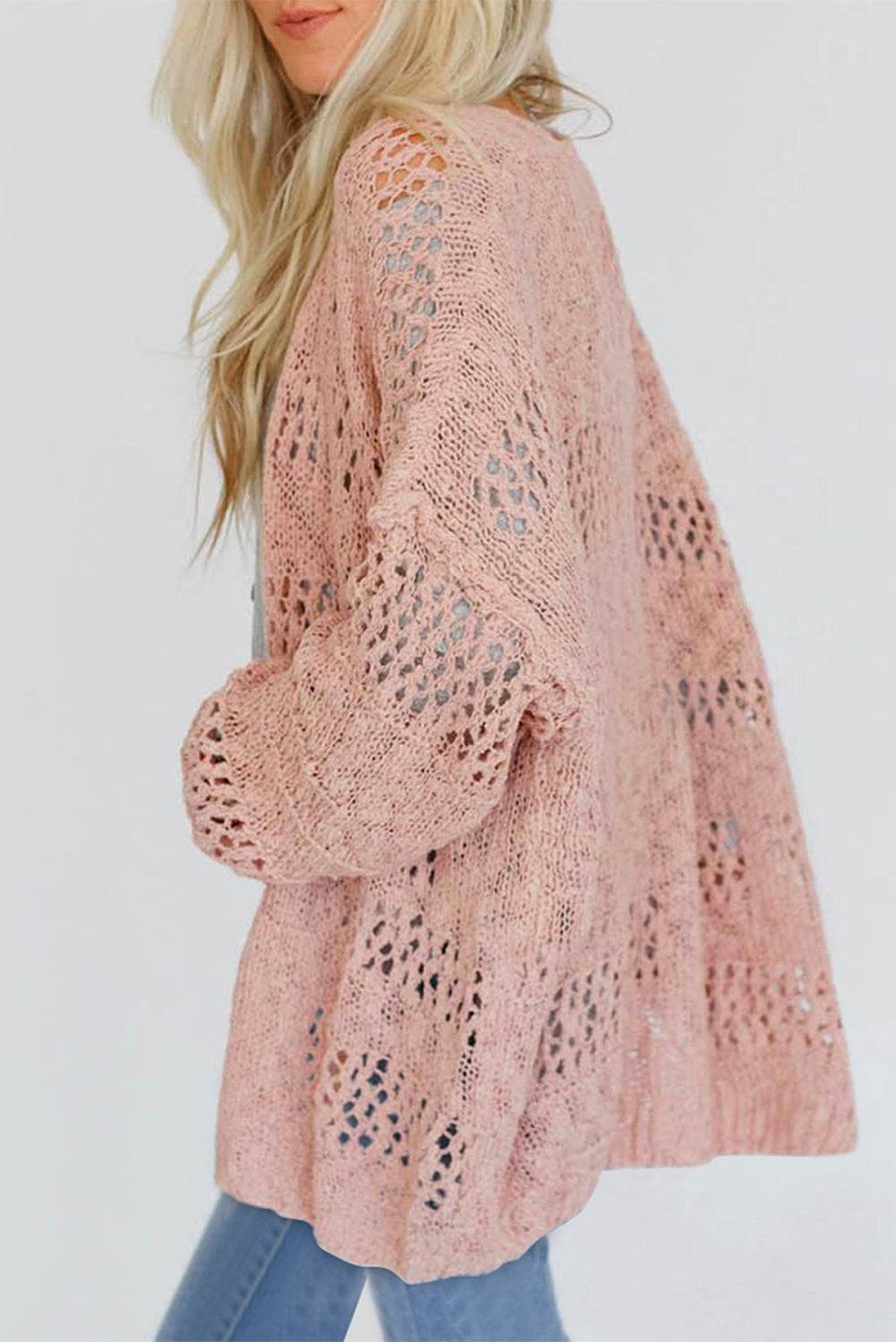 Openwork Open Front Long Sleeve Cardigan for a perfect OOTD – dress to impress outfits from Amexza