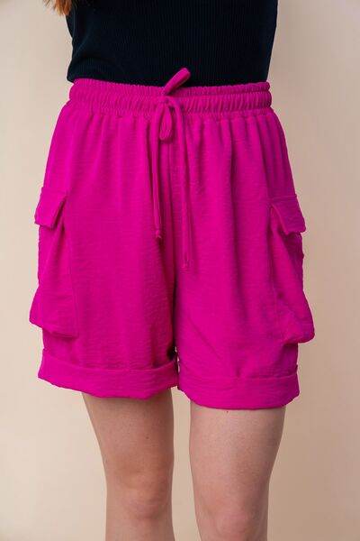 White Birch High Waisted Drawstring Knit Cargo Shorts Fuchsia for a perfect OOTD – dress to impress outfits from Amexza