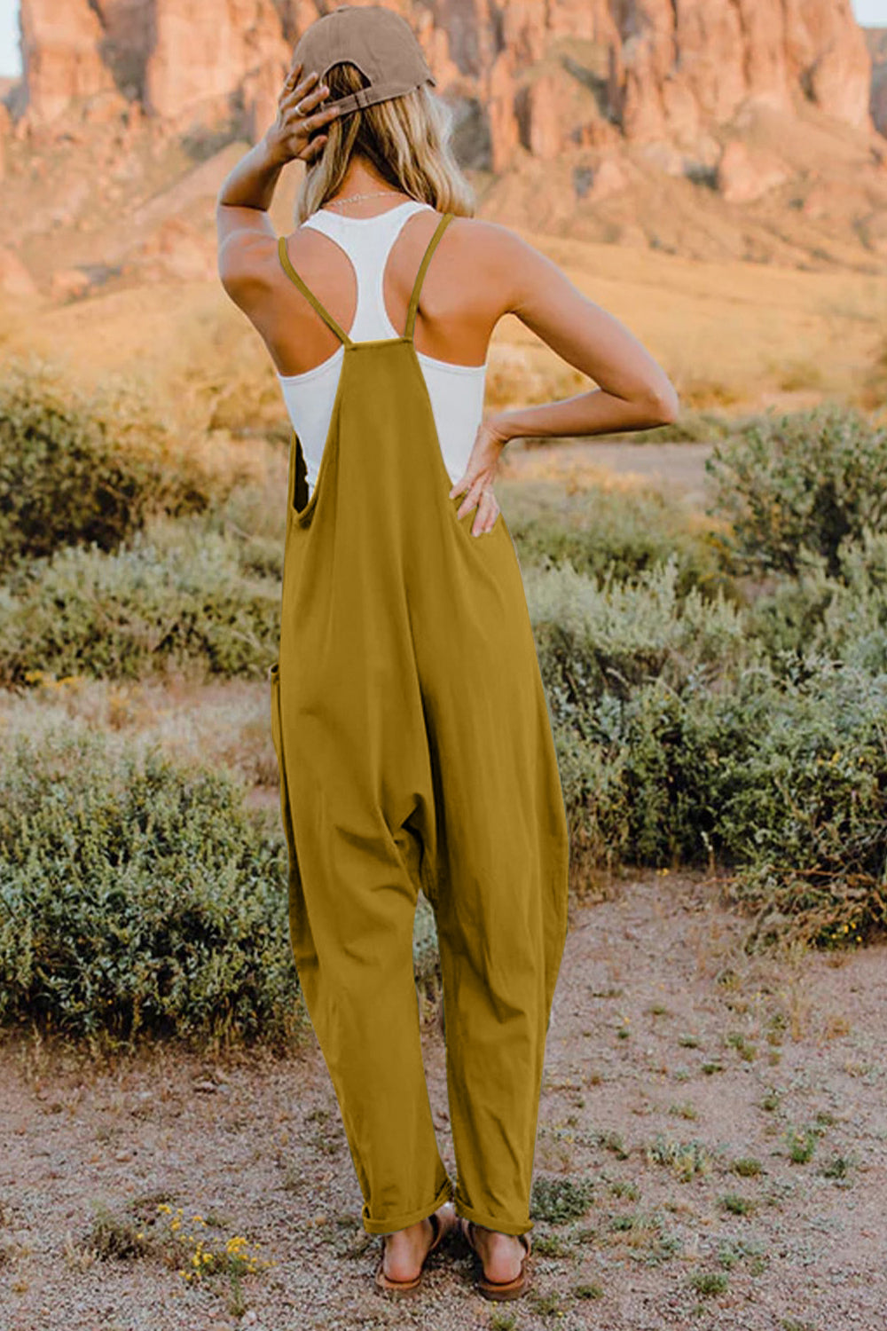 Double Take Full Size V-Neck Sleeveless Jumpsuit with Pockets for a perfect OOTD – dress to impress outfits from Amexza