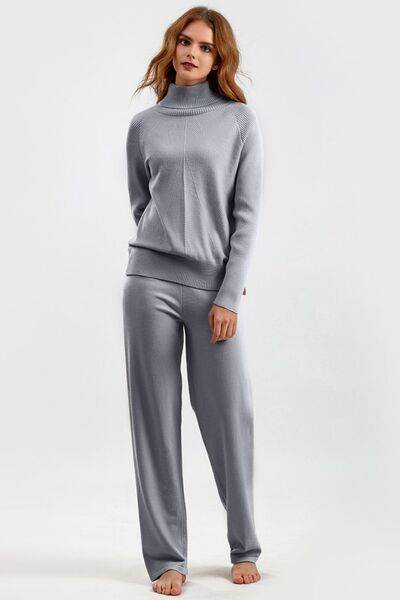 Basic Bae Turtleneck Raglan Sleeve Top and Pants Sweater Set Gray One Size for a perfect OOTD – dress to impress outfits from Amexza