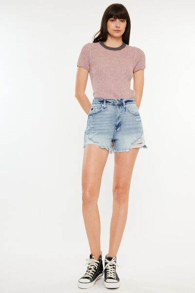 Kancan Distressed High Waist Denim Shorts with Pockets for a perfect OOTD – dress to impress outfits from Amexza