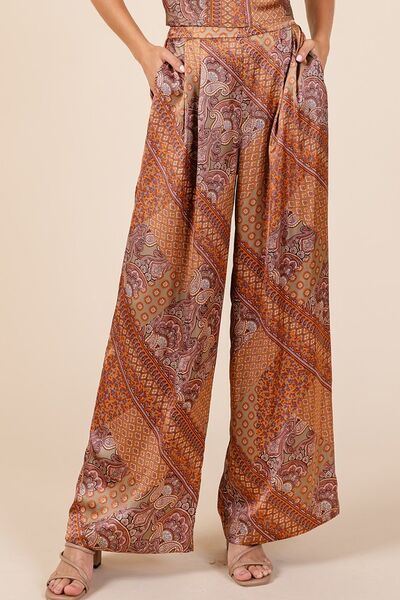 Mittoshop Paisley Patchwork Print Satin Wide Leg Pants Hazelnut for a perfect OOTD – dress to impress outfits from Amexza