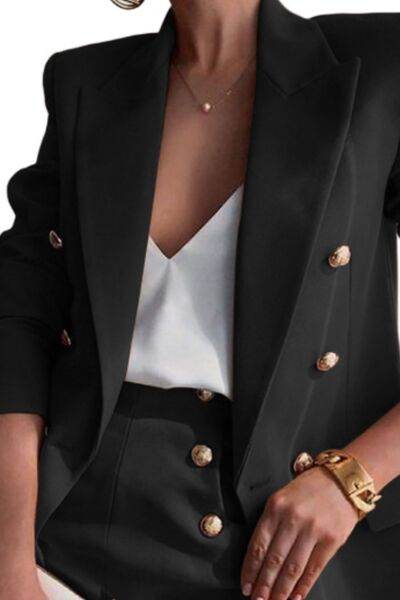 Lapel Collar Long Sleeve Blazer and Shorts Set for a perfect OOTD – dress to impress outfits from Amexza