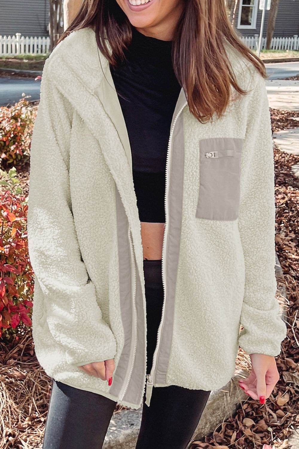 Chest Pocket Zip Up Fleece Jacket - Amexza