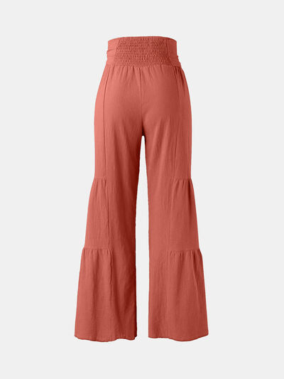 Tied Ruched Wide Leg Pants Orange-Red for a perfect OOTD – dress to impress outfits from Amexza