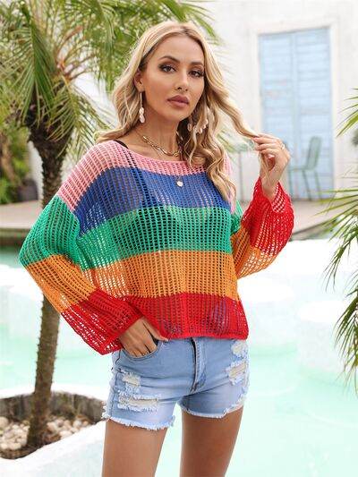 Angel Wings Color Block Openwork Boat Neck Cover Up Orange-Red for a perfect OOTD – dress to impress outfits from Amexza