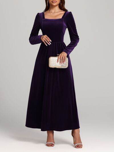 Velvet Square Neck Long Sleeve Dress for a perfect OOTD – dress to impress outfits from Amexza