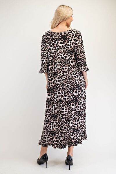 Celeste Full Size Leopard Round Neck Flounce Sleeve Dress for a perfect OOTD – dress to impress outfits from Amexza