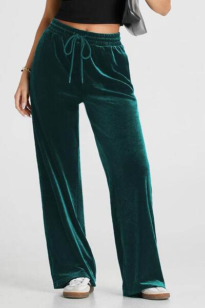 Drawstring Elastic Waist Straight Leg Pants - Amexza