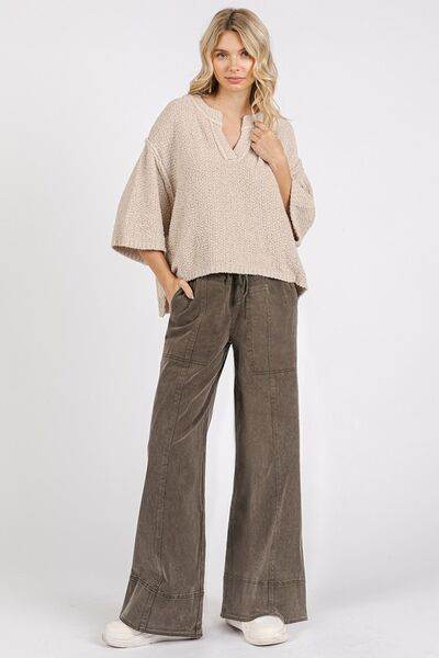 Mittoshop Mineral Wash Elastic Wide Leg Pants - Amexza