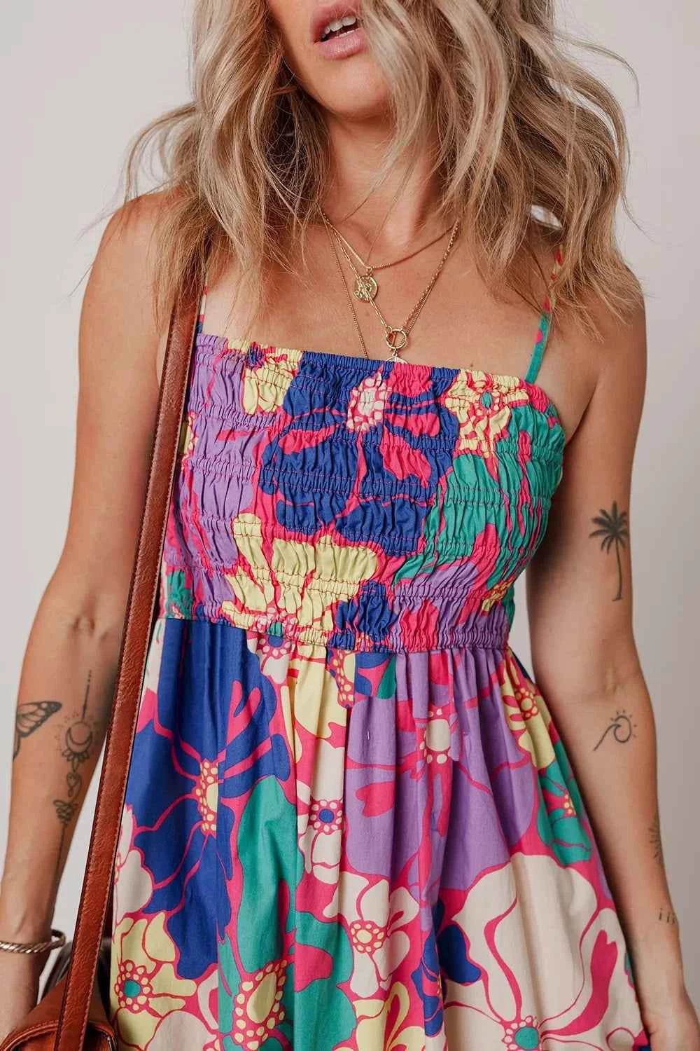 Floral Print Shirred Spaghetti Strap Loose Maxi Dress for a perfect OOTD – dress to impress outfits from Amexza