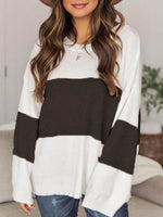 Color Block Round Neck Long Sleeve Sweater Black for a perfect OOTD – dress to impress outfits from Amexza