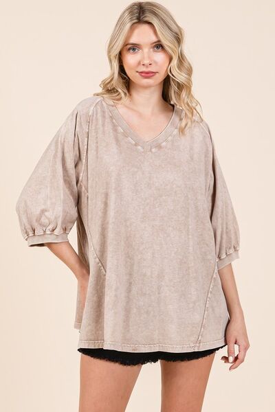 Mittoshop Mineral Wash V-Neck Raglan A-Line Relaxed Top for a perfect OOTD – dress to impress outfits from Amexza