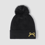 Thermal Bow Knit Hat with Pompom Black One Size for a perfect OOTD – dress to impress outfits from Amexza
