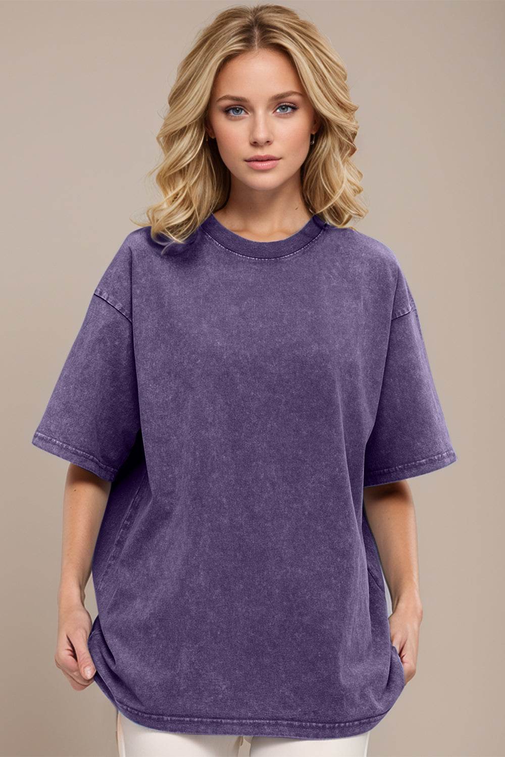 Basic Bae Round Neck Half Sleeve T-Shirt Mauve for a perfect OOTD – dress to impress outfits from Amexza