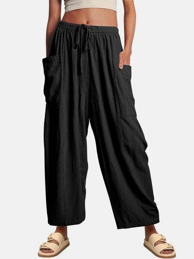 Full Size Wide Leg Pants with Pockets Black for a perfect OOTD – dress to impress outfits from Amexza