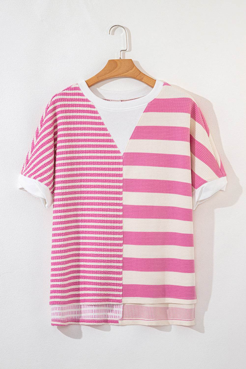 High-Low Striped Round Neck Short Sleeve T-Shirt for a perfect OOTD – dress to impress outfits from Amexza