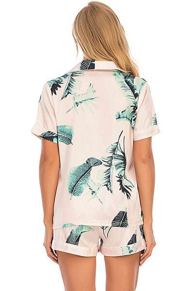 Printed Button Up Short Sleeve Top and Shorts Lounge Set for a perfect OOTD – dress to impress outfits from Amexza