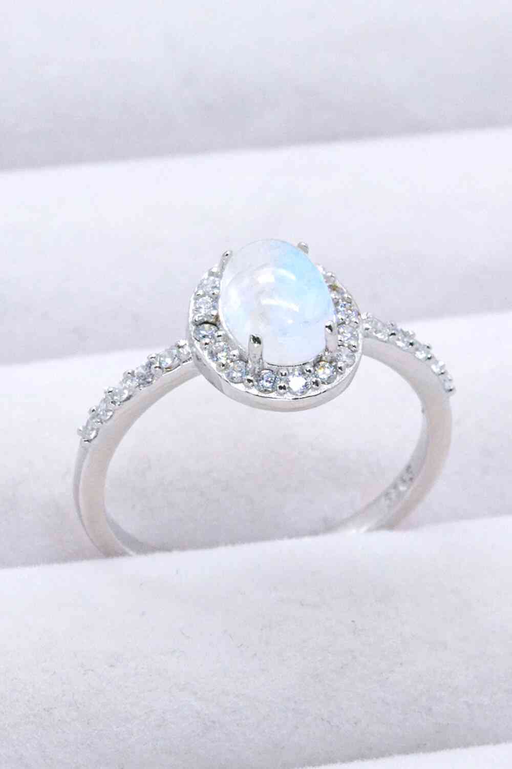 925 Sterling Silver Natural Moonstone Halo Ring for a perfect OOTD – dress to impress outfits from Amexza