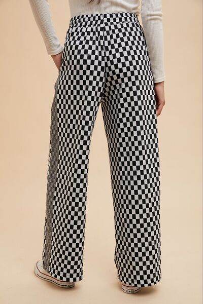 Annie Wear Drawstring Checkered Wide Leg Pants - Amexza