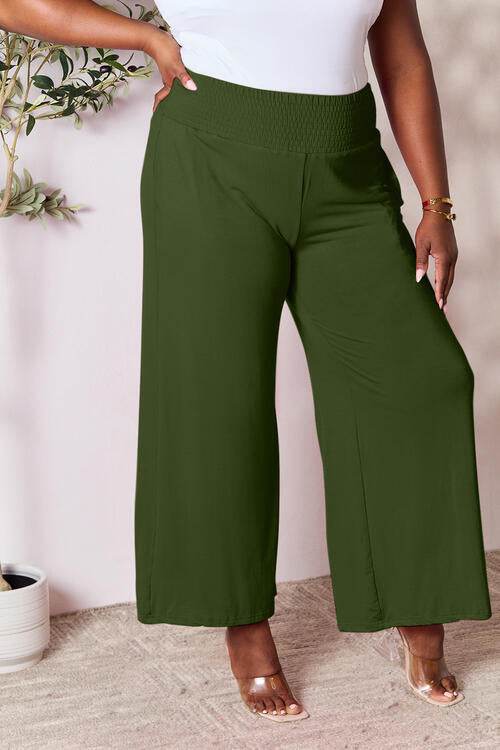 Basic Bae Full Size Smocked Wide Waistband Wide Leg Pants for a perfect OOTD – dress to impress outfits from Amexza