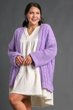 Umgee Full Size Cable Knit Open Front Long Sleeve Cardigan - Amexza