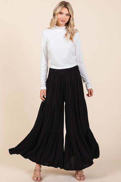 Mittoshop Tier Detail Smocked Elastic Waist Wide Leg Pants for a perfect OOTD – dress to impress outfits from Amexza