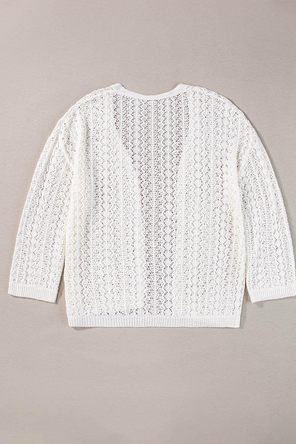 Openwork Open Front Dropped Shoulder Cardigan - Amexza