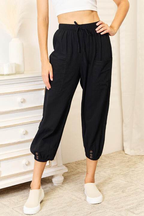 Shiny Decorative Button Cropped Pants for a perfect OOTD – dress to impress outfits from Amexza