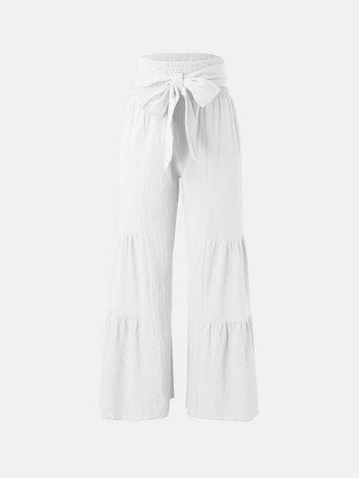 Tied Ruched Wide Leg Pants - Amexza