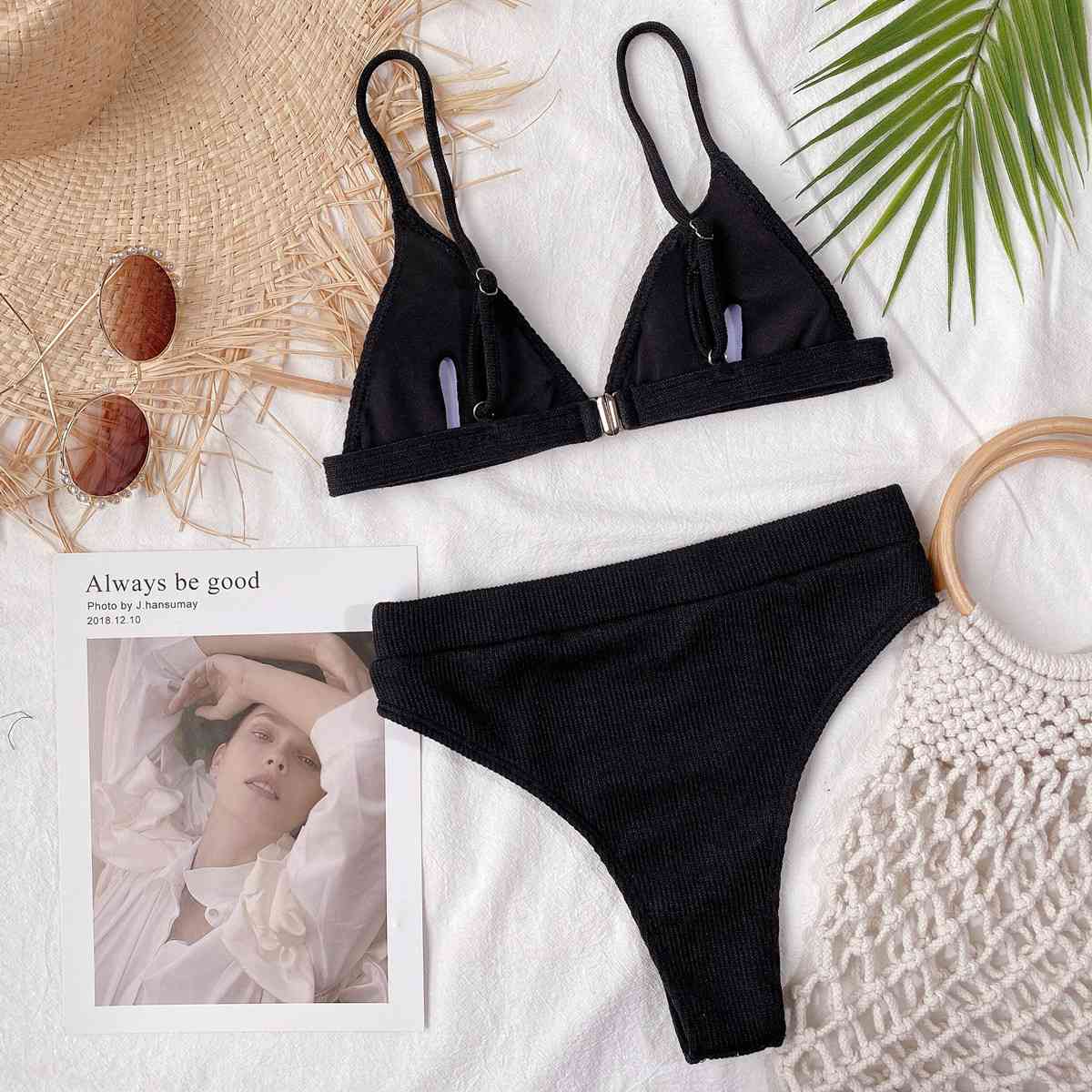 Spaghetti Strap Ribbed Bikini Set for a perfect OOTD – dress to impress outfits from Amexza