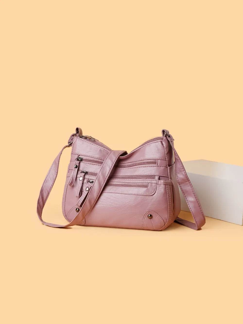 PU Leather Multi Pockets Shoulder Bag Blush Pink One Size for a perfect OOTD – dress to impress outfits from Amexza