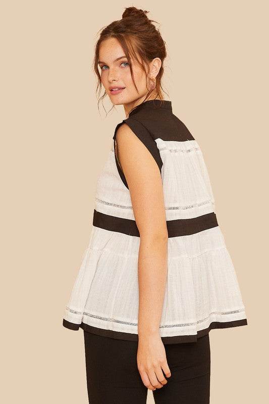 Annie Wear Contrast Trim Peplum Button Detail Blouse for a perfect OOTD – dress to impress outfits from Amexza